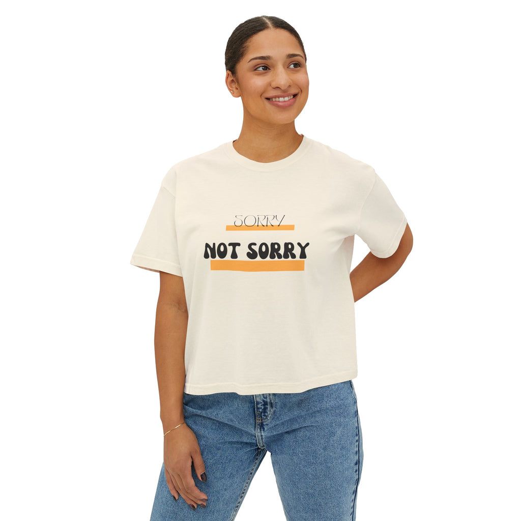 Sorry Not Sorry Boxy Tee — Women's Retro Graphic Crop T-Shirt