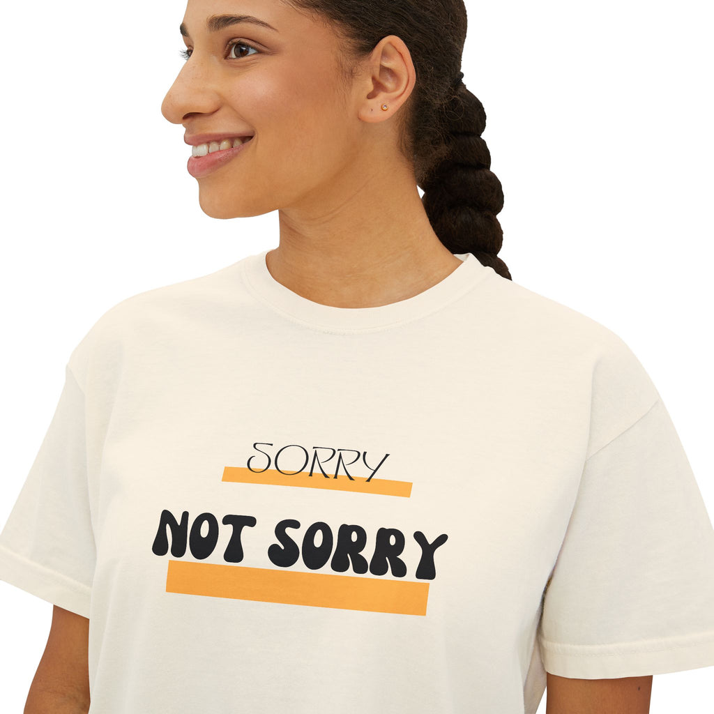 Sorry Not Sorry Boxy Tee — Women's Retro Graphic Crop T-Shirt