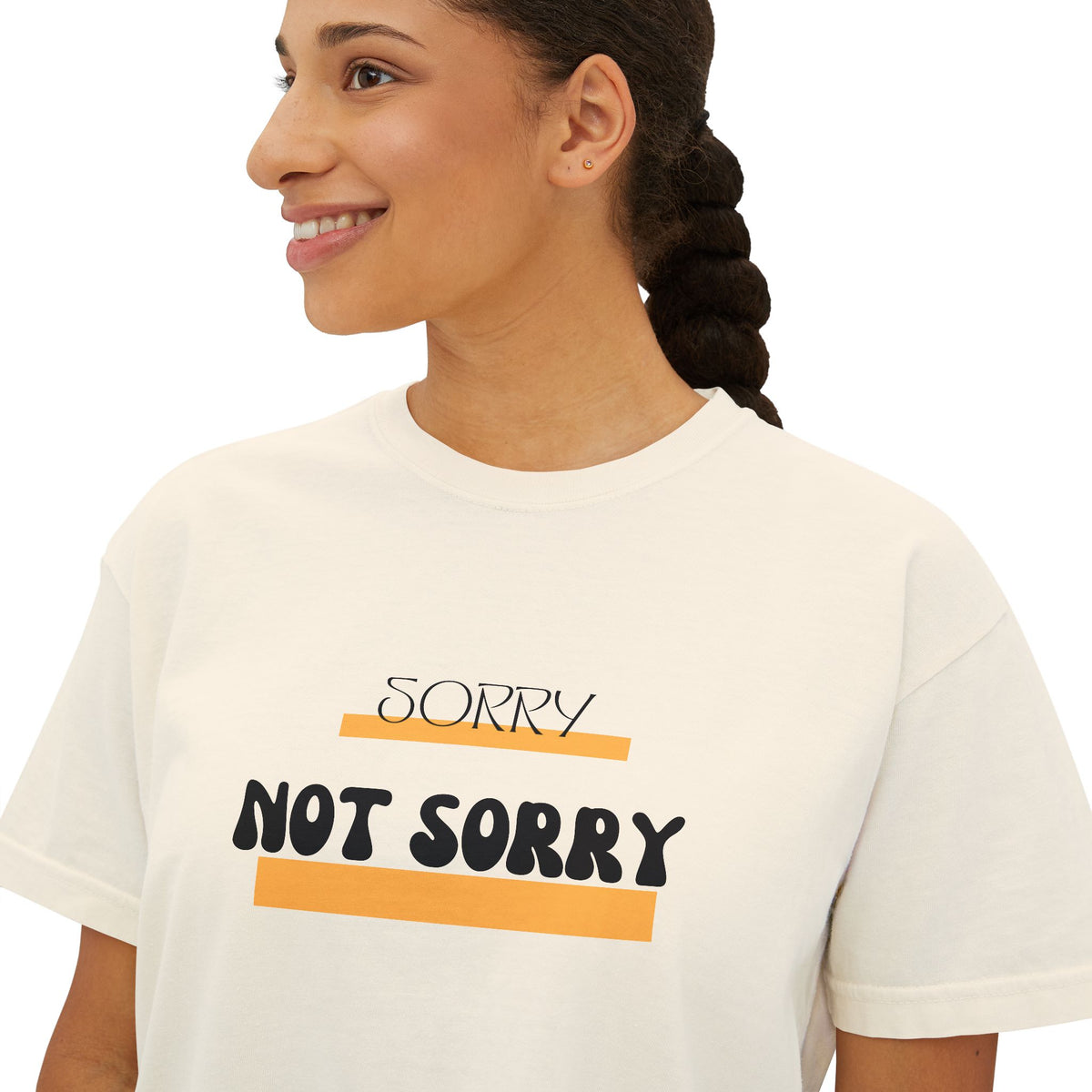 Sorry Not Sorry Boxy Tee — Women's Retro Graphic Crop T-Shirt